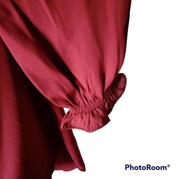 NEW Main Strip Boutique Blouse burgundy ruffle collar semi sheer Small & Large - Picture 7 of 13